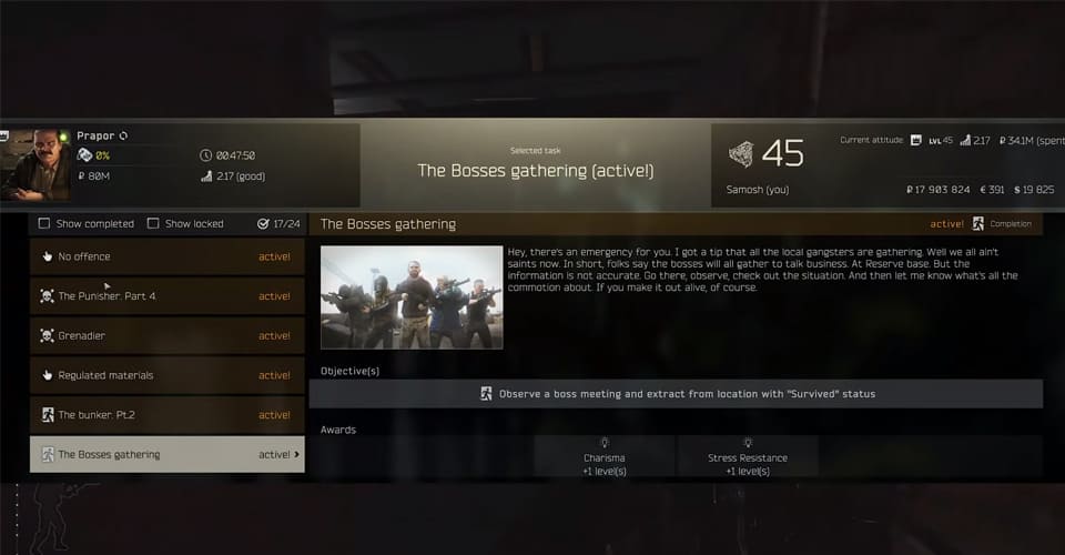 escape from tarkov the bosses gathering prapor task guide