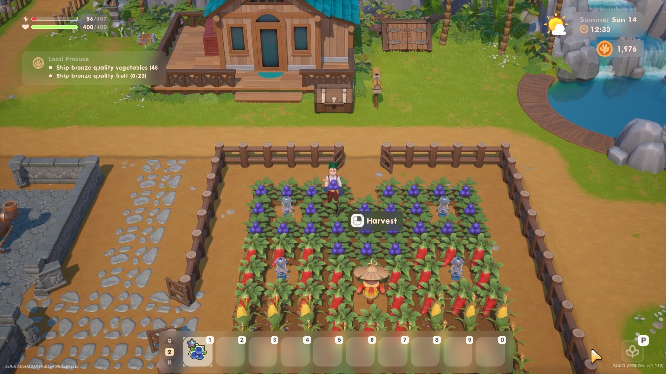 A screenshot of the farmer harvesting her Osmium crops in Coral Island.