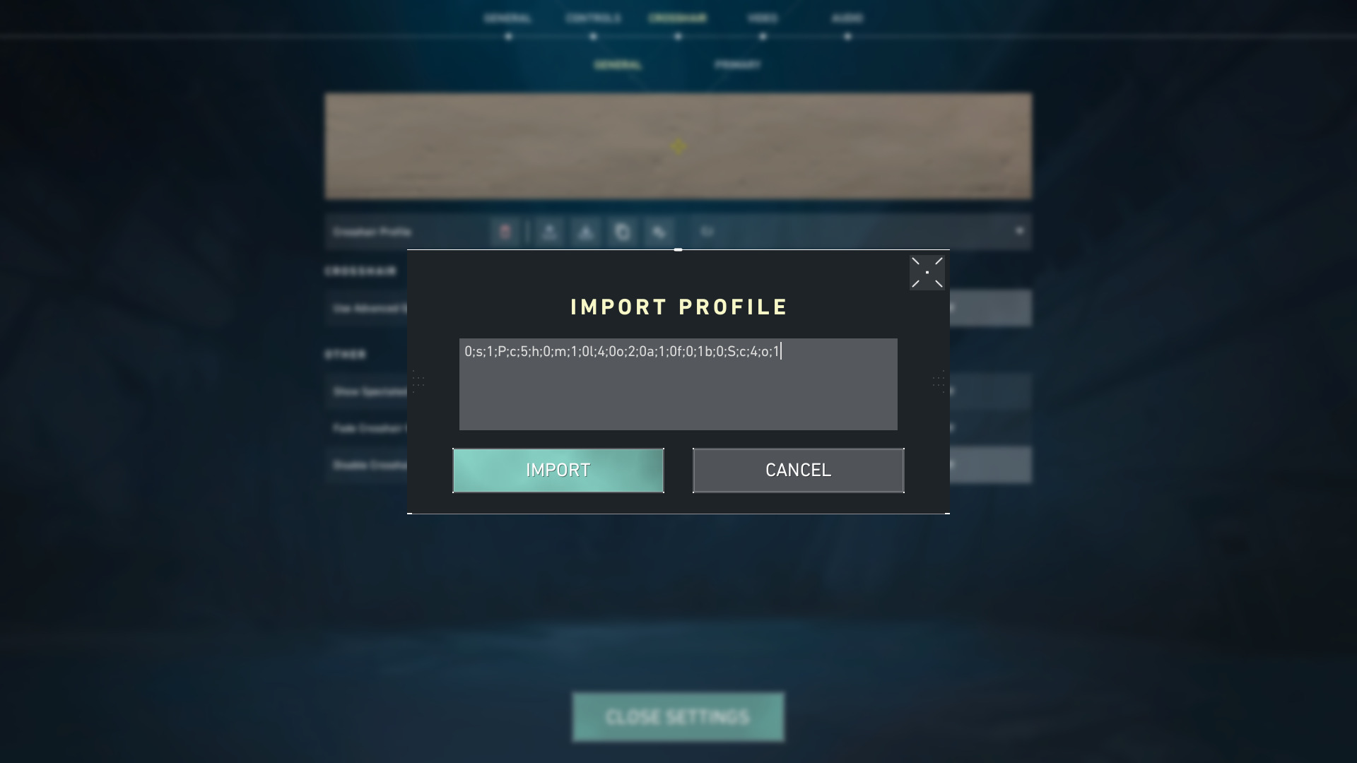 Paste your Valorant crosshair code in the import text box. 