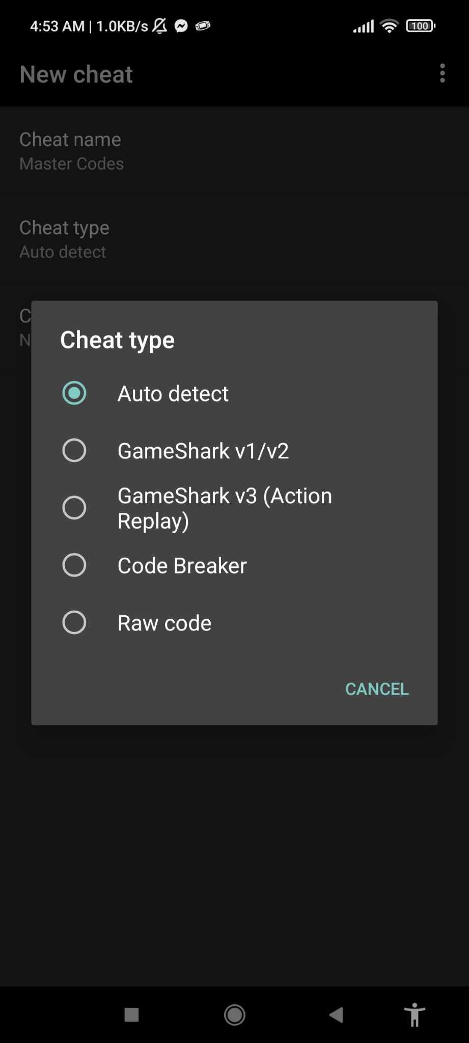 An image of My Boy! emulator's cheats menu.